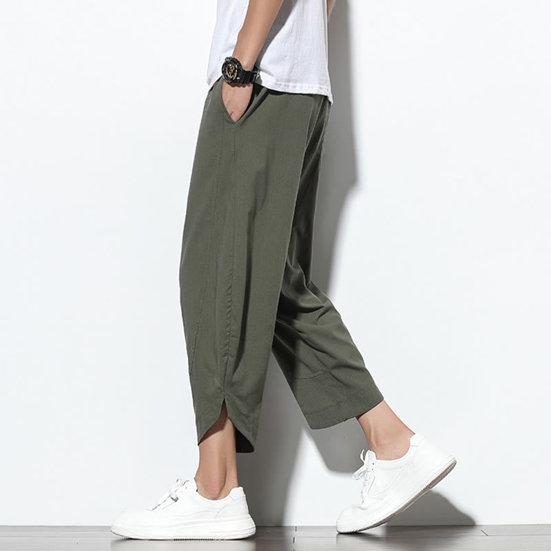 Pantalones harén de lino para hombre, informales, de verano, con cordón ajustable, de longitud 7-8 y bolsillos, de Buddha Stones - image 33