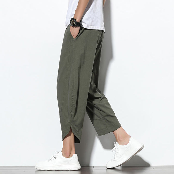 Pantalones harén de lino para hombre, informales, de verano, con cordón ajustable, de longitud 7-8 y bolsillos, de Buddha Stones - image 33