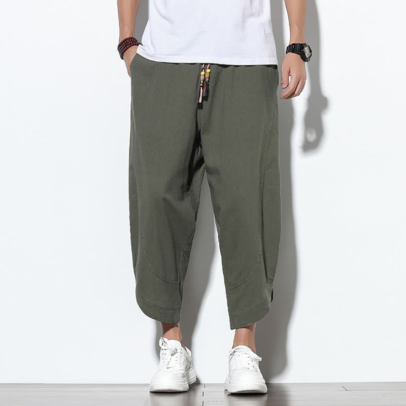 Pantalones harén de lino para hombre, informales, de verano, con cordón ajustable, de longitud 7-8 y bolsillos, de Buddha Stones - image 32