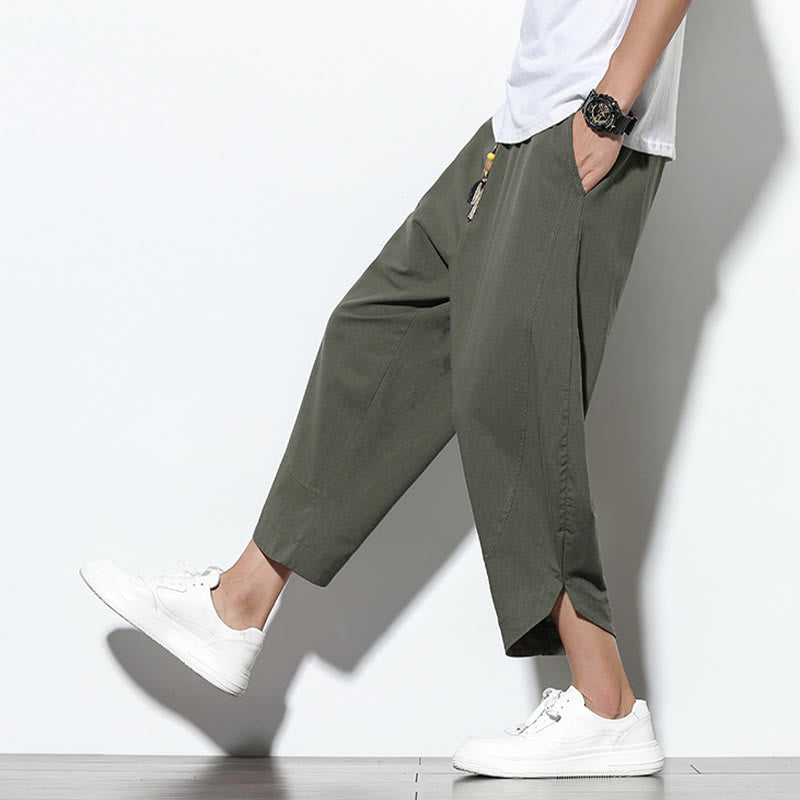 Pantalones harén de lino para hombre, informales, de verano, con cordón ajustable, de longitud 7-8 y bolsillos, de Buddha Stones - image 37