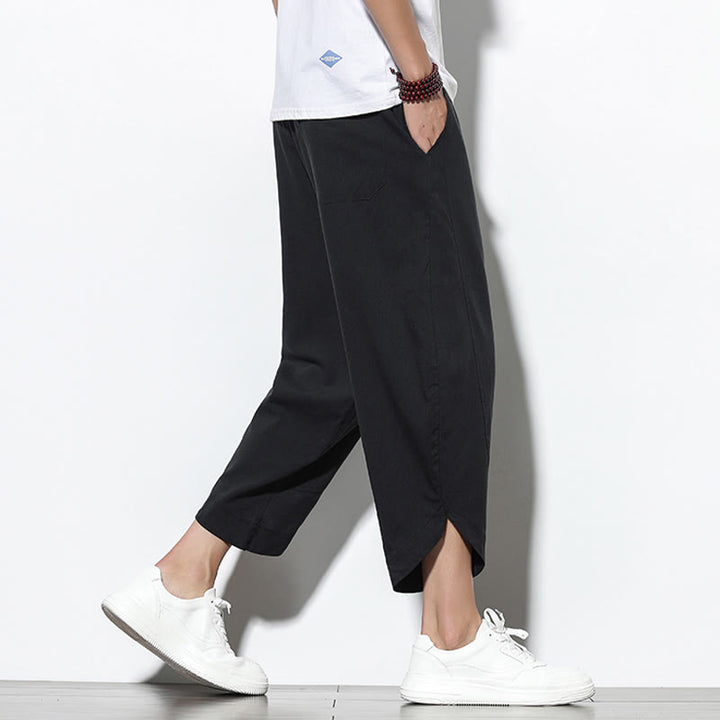 Pantalones harén de lino para hombre, informales, de verano, con cordón ajustable, de longitud 7-8 y bolsillos, de Buddha Stones - image 21