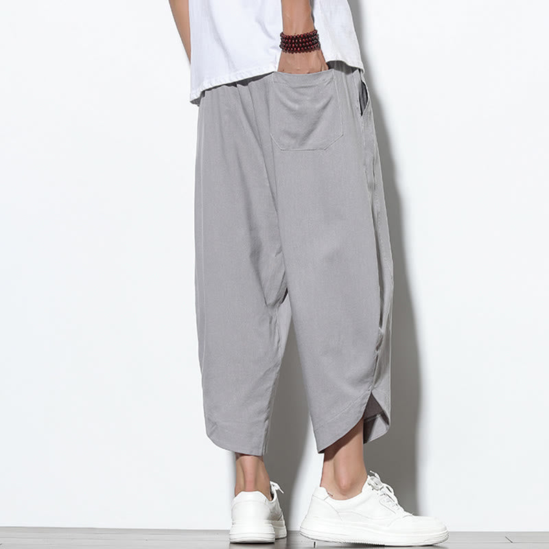 Pantalones harén de lino para hombre, informales, de verano, con cordón ajustable, de longitud 7-8 y bolsillos, de Buddha Stones - image 5