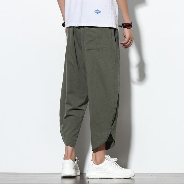 Pantalones harén de lino para hombre, informales, de verano, con cordón ajustable, de longitud 7-8 y bolsillos, de Buddha Stones - image 34