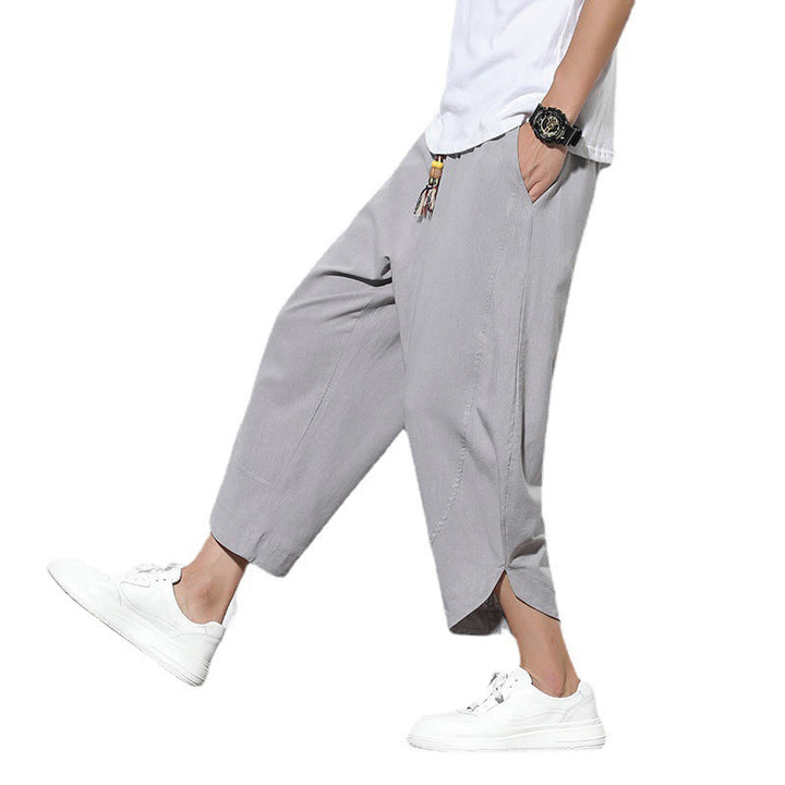 Pantalones harén de lino para hombre, informales, de verano, con cordón ajustable, de longitud 7-8 y bolsillos, de Buddha Stones - image 8