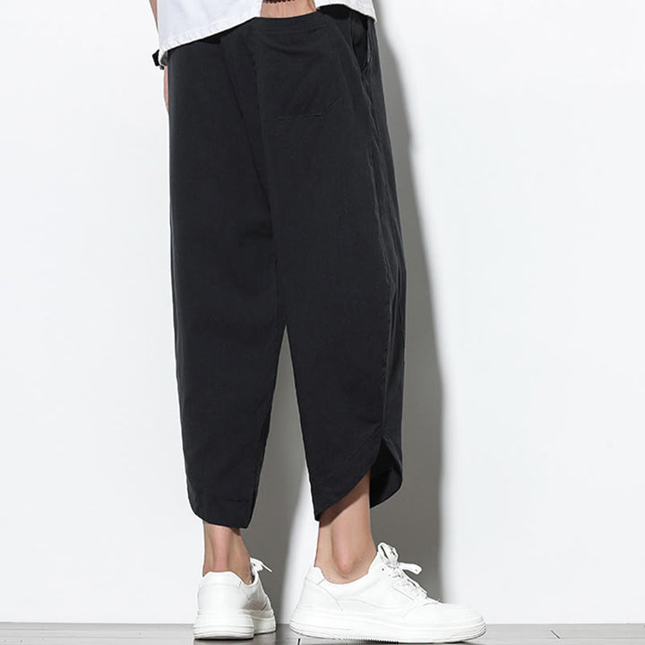 Pantalones harén de lino para hombre, informales, de verano, con cordón ajustable, de longitud 7-8 y bolsillos, de Buddha Stones - image 22