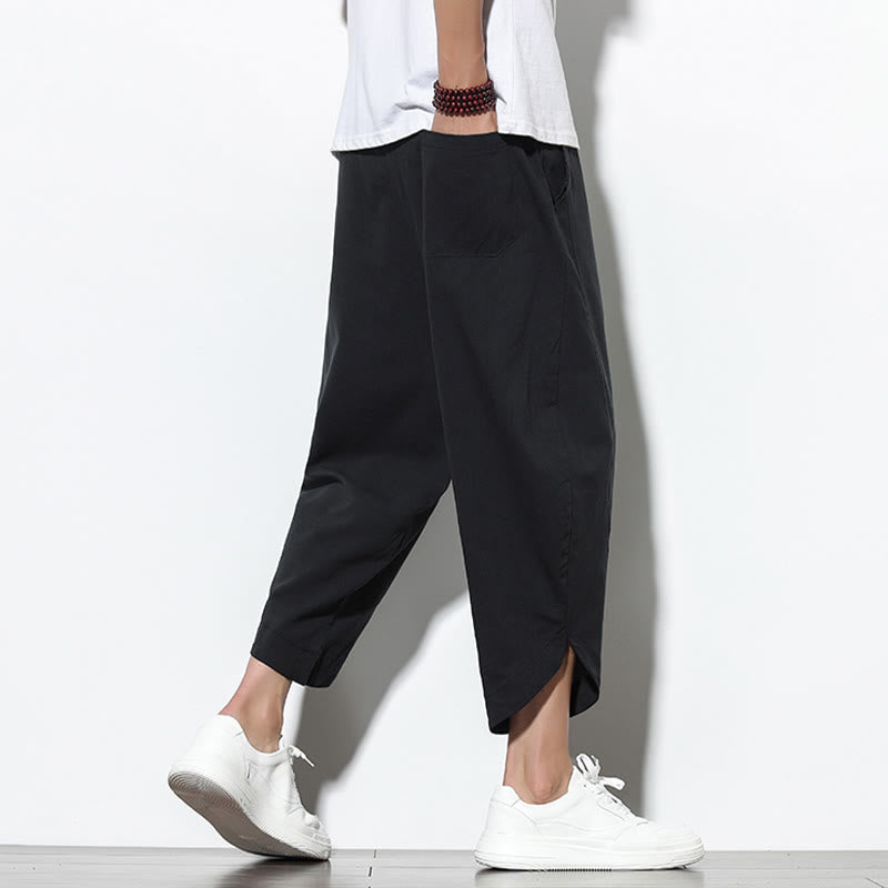 Pantalones harén de lino para hombre, informales, de verano, con cordón ajustable, de longitud 7-8 y bolsillos, de Buddha Stones - image 20