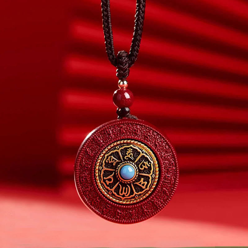 Collar con colgante de cuerda con Buddha Stones, cinabrio natural, Om Mani Padme Hum, escritura giratoria, patrón Yin Yang, bendición - image 1
