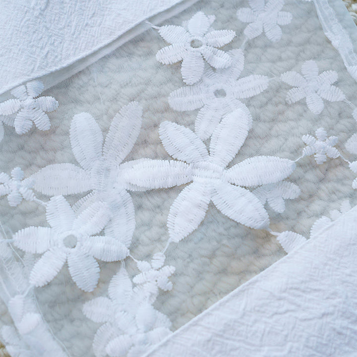 Pantalones de lino y algodón con bolsillos para mujer, diseño de patchwork, liso, con diseño floral y encaje, de Buddha Stones Summer Daily