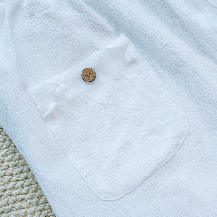 Pantalones de lino y algodón con bolsillos para mujer, diseño de patchwork, liso, con diseño floral y encaje, de Buddha Stones Summer Daily