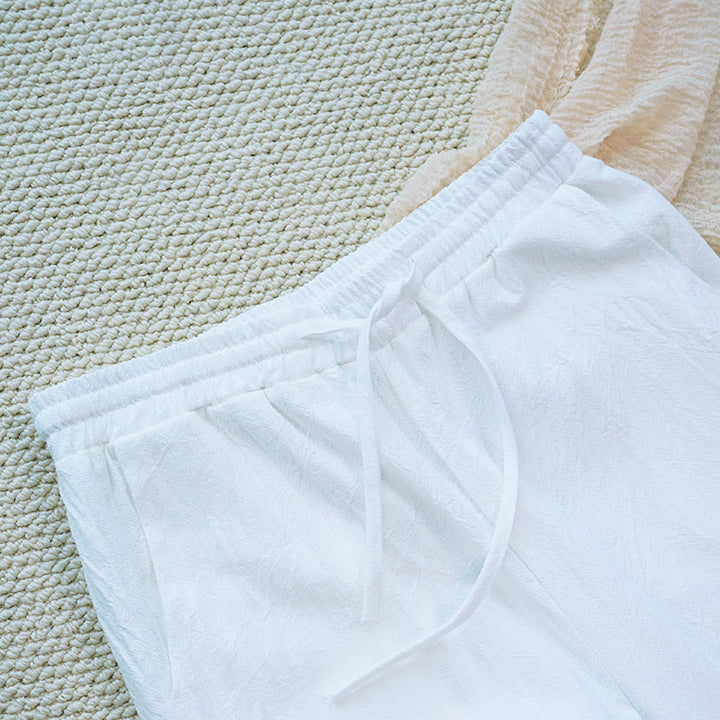 Pantalones de lino y algodón con bolsillos para mujer, diseño de patchwork, liso, con diseño floral y encaje, de Buddha Stones Summer Daily