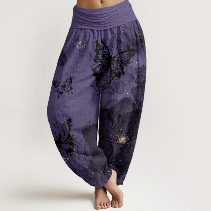 Pantalones bombachos de cintura elástica para mujer con estampado de Buddha Stones, de algodón. - Violeta oscuro - US22，UK/AU26，EU54 (6XL) - image 0