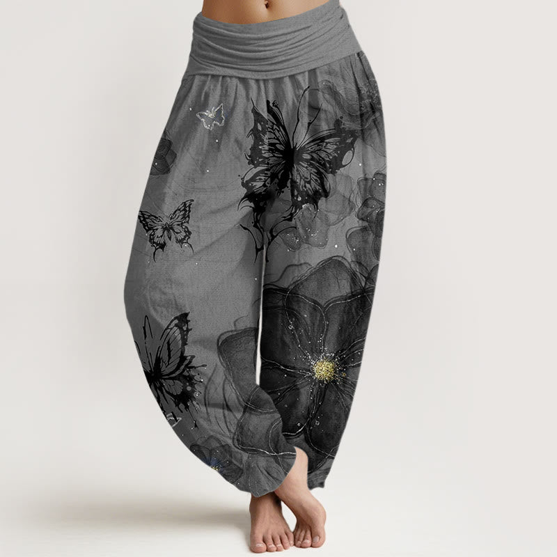 Pantalones bombachos de cintura elástica para mujer con estampado de Buddha Stones, de algodón. - Gris - US22，UK/AU26，EU54 (6XL) - image 4