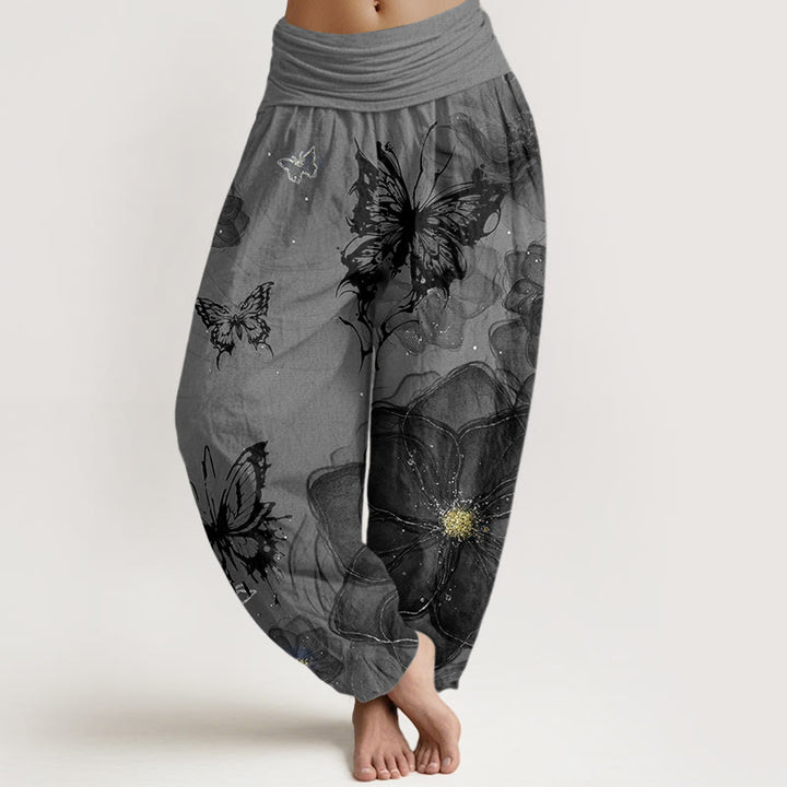 Pantalones bombachos de cintura elástica para mujer con estampado de Buddha Stones, de algodón. - Gris - US22，UK/AU26，EU54 (6XL) - image 4