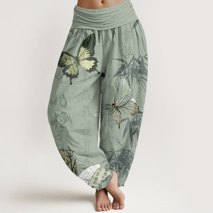 Pantalones bombachos de cintura elástica para mujer con estampado de mariposas , Buddha Stones. - Verde mar oscuro - US22，UK/AU26，EU54 (6XL) - image 4