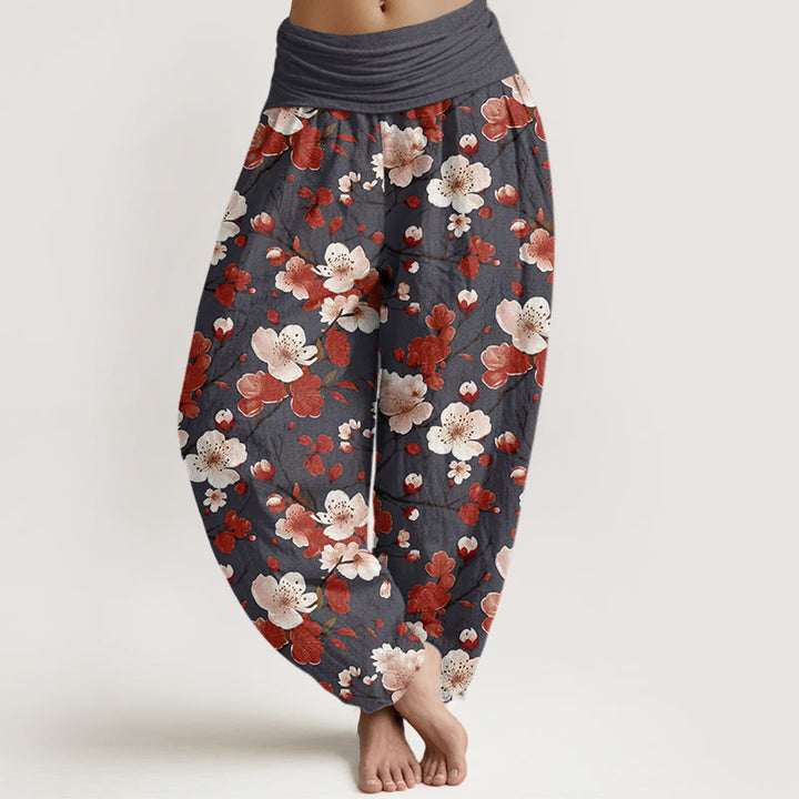 Pantalones bombachos de cintura elástica para mujer con diseño de flores de melocotón rosa y rojo con Buddha Stones y algodón. - Gris - US22，UK/AU26，EU54 (6XL) - image 7