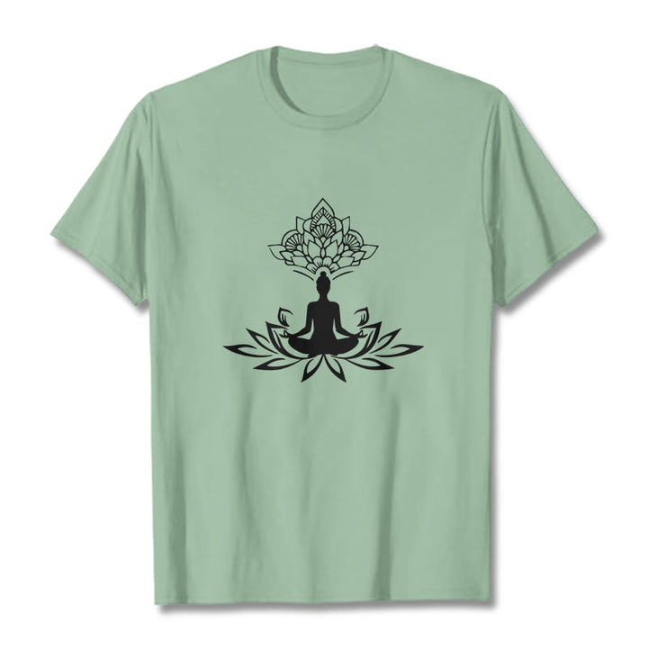 Camiseta de Buda con Buddha Stones, flor de loto y meditación - Verde pálido - 2XL - image 14