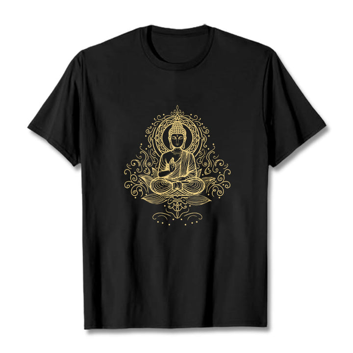 Camiseta de Buda con Buddha Stones, flores de loto y vides para meditación - Negro - 2XL - image 3