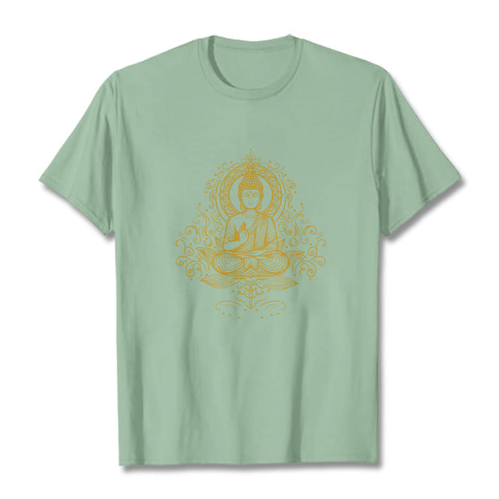 Camiseta de Buda con Buddha Stones, flores de loto y vides para meditación - Verde pálido - 2XL - image 14