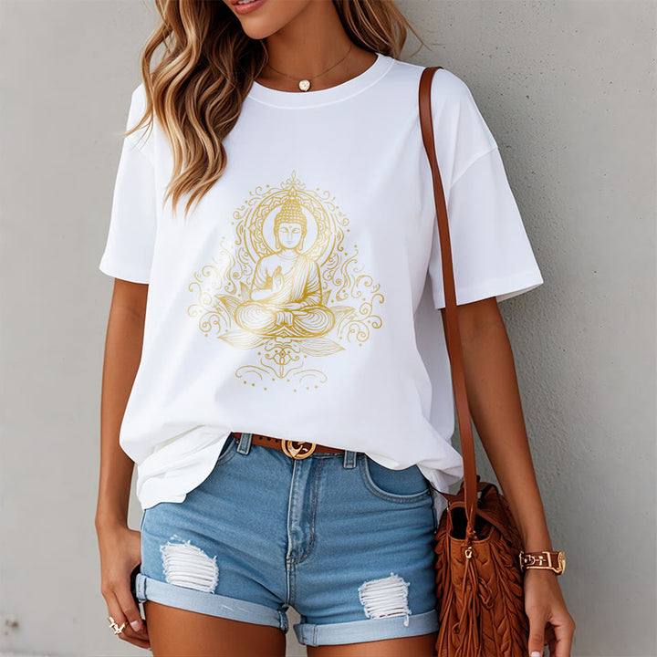 Camiseta de Buda con Buddha Stones, flores de loto y vides para meditación - image 9