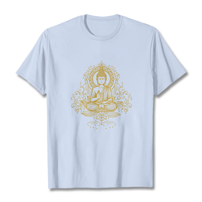 Camiseta de Buda con Buddha Stones, flores de loto y vides para meditación - Cian claro - 2XL - image 18