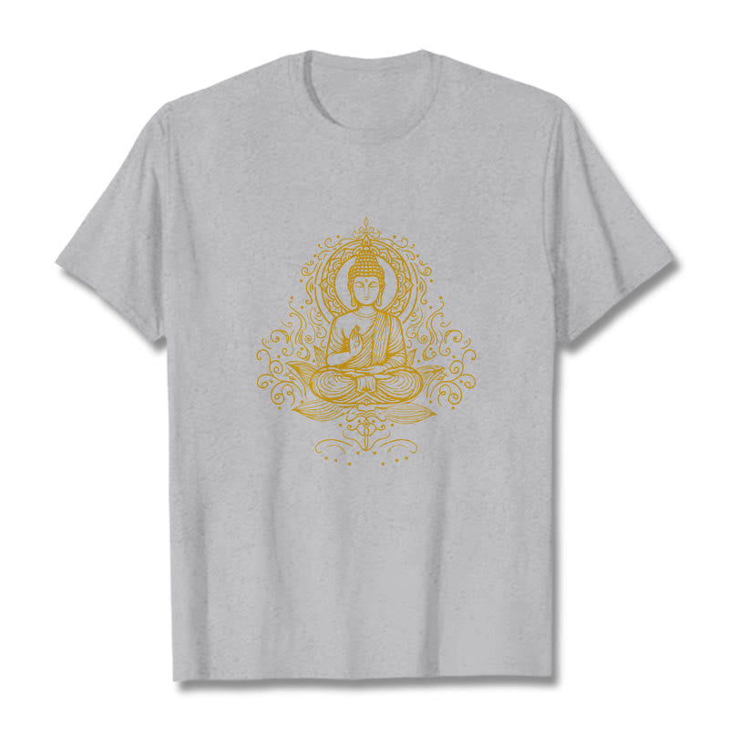 Camiseta de Buda con Buddha Stones, flores de loto y vides para meditación - Gris claro - 2XL - image 19
