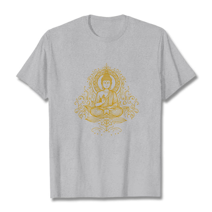 Camiseta de Buda con Buddha Stones, flores de loto y vides para meditación - Gris claro - 2XL - image 19