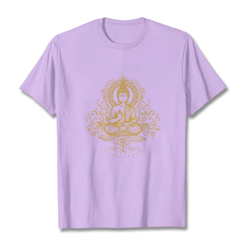 Camiseta de Buda con Buddha Stones, flores de loto y vides para meditación - Ciruela - 2XL - image 16