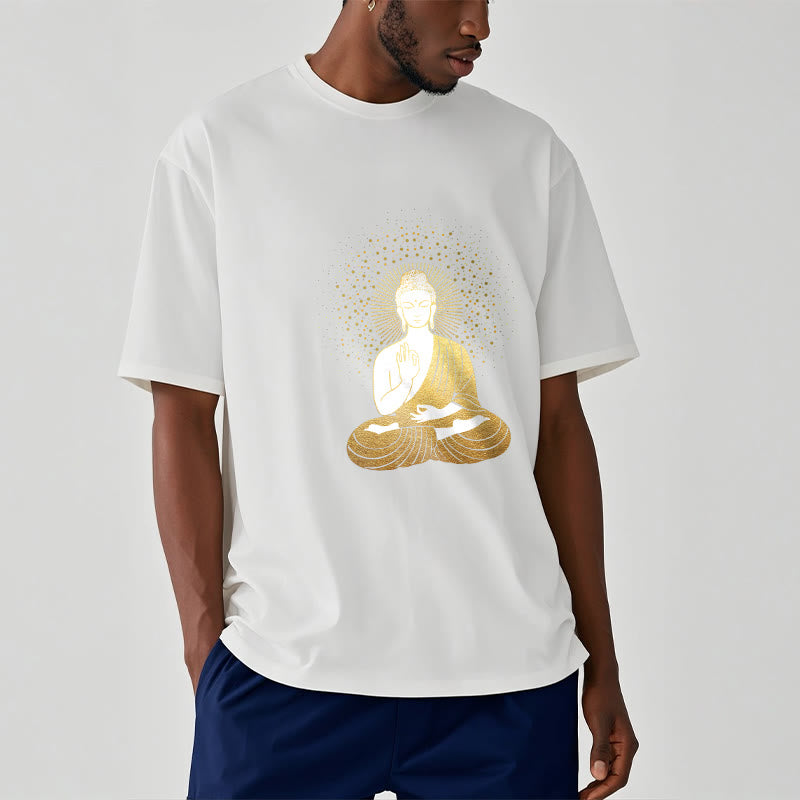 Camiseta de Buddha Stones y meditación dorada con aura dorada - image 8