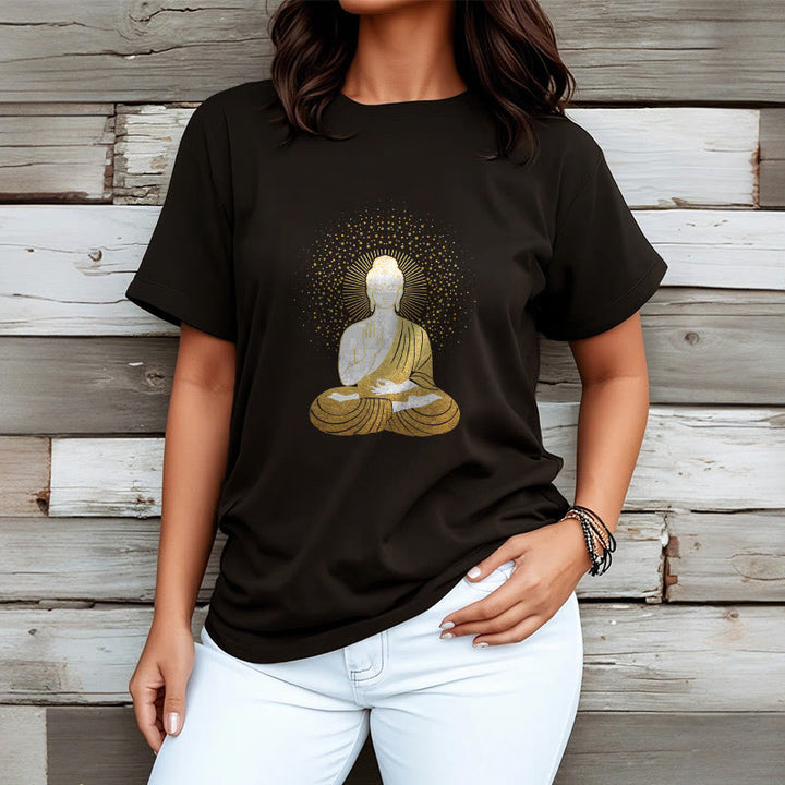 Camiseta de Buddha Stones y meditación dorada con aura dorada - image 6