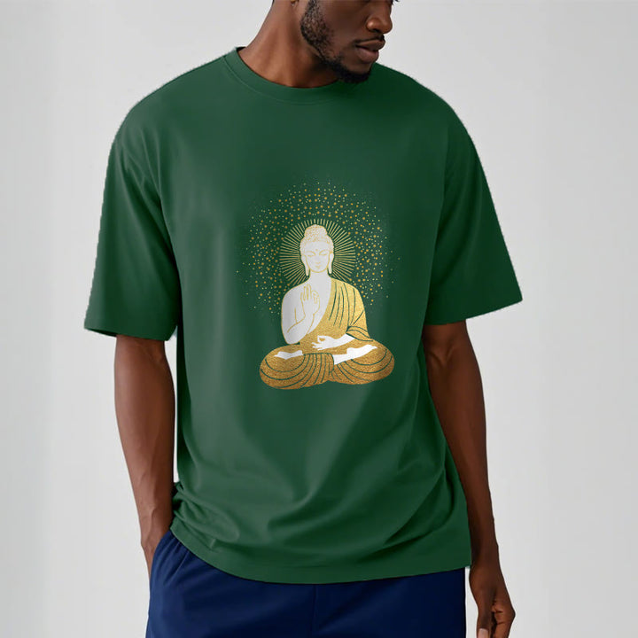 Camiseta de Buddha Stones y meditación dorada con aura dorada - image 1