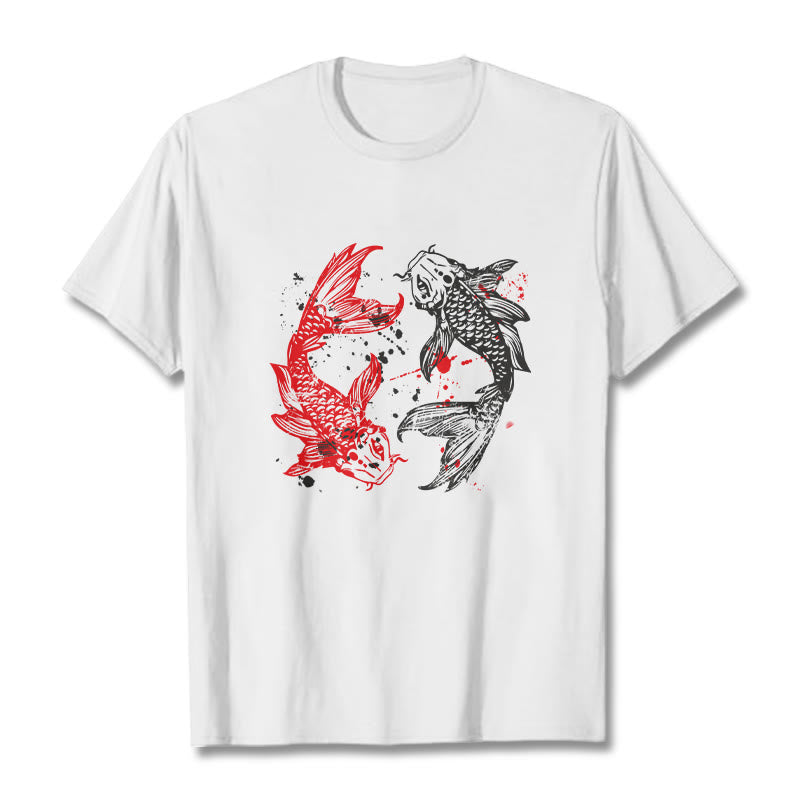 Camiseta con pez koi rojo y negro de Buddha Stones - Blanco - 2XL - image 0
