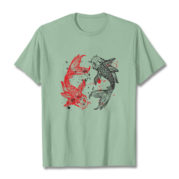 Camiseta con pez koi rojo y negro de Buddha Stones - Verde pálido - 2XL - image 14