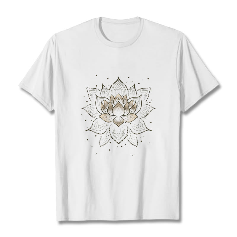 Camiseta con diseño de flor de loto dorada y Buddha Stones - Blanco - 2XL - image 5
