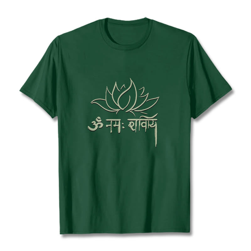 Camiseta con Buddha Stones, loto, sánscrito, Namah Shivaya - Verde bosque - 2XL - image 0