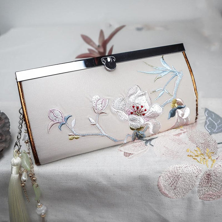 Cartera portamonedas de gran capacidad con bordado de doble cara y flor de magnolia de Buddha Stones - Magnolia - image 0