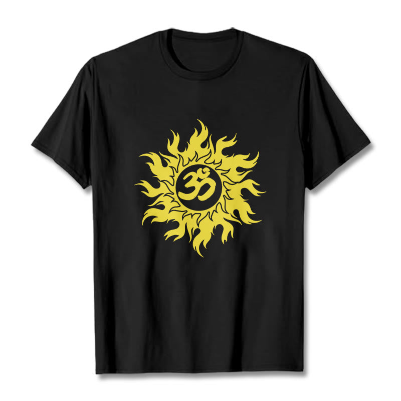 Buddha Stones Camiseta OM Mantra Sanskrit Gold Sun Tee - Negro - 2XL - image 0