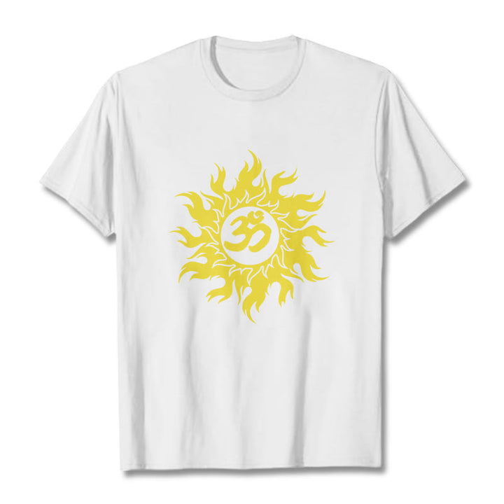 Buddha Stones Camiseta OM Mantra Sanskrit Gold Sun Tee - Blanco - 2XL - image 5