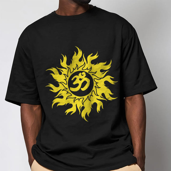 Buddha Stones Camiseta OM Mantra Sanskrit Gold Sun Tee - image 1