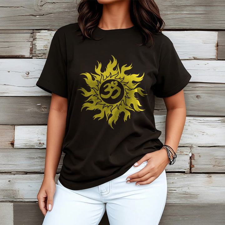 Buddha Stones Camiseta OM Mantra Sanskrit Gold Sun Tee - image 4