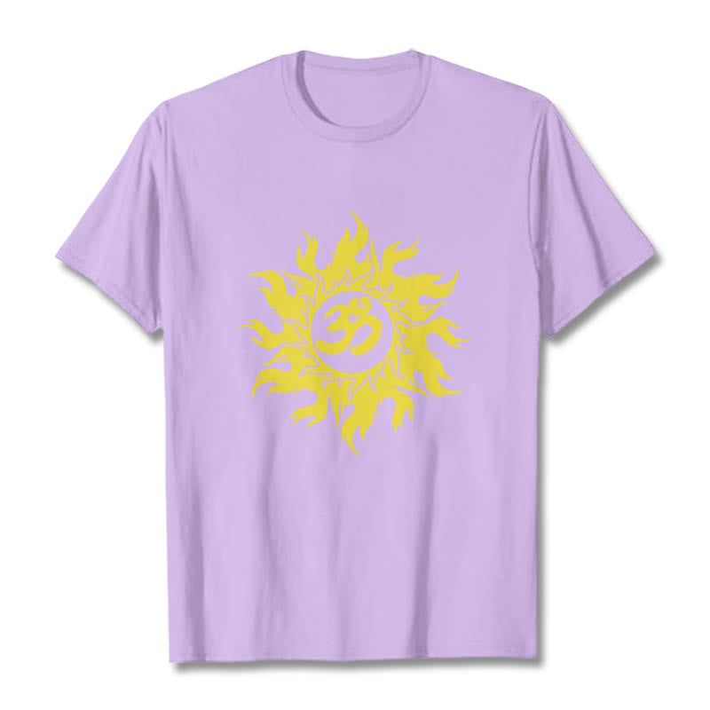Buddha Stones Camiseta OM Mantra Sanskrit Gold Sun Tee - Ciruela - 2XL - image 16