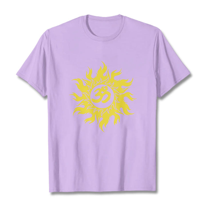Buddha Stones Camiseta OM Mantra Sanskrit Gold Sun Tee - Ciruela - 2XL - image 16