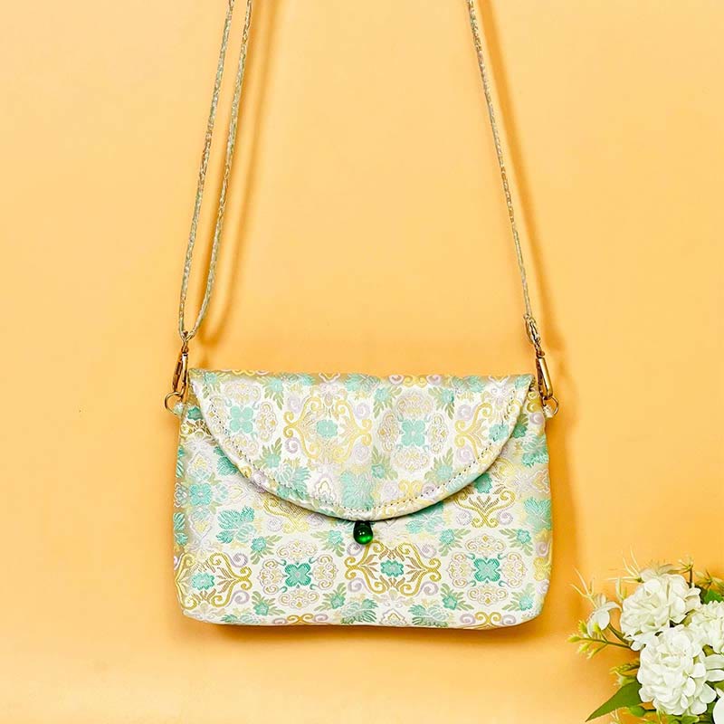 Bolso bandolera de poliéster y algodón con bordado de flores retro y Buddha Stones