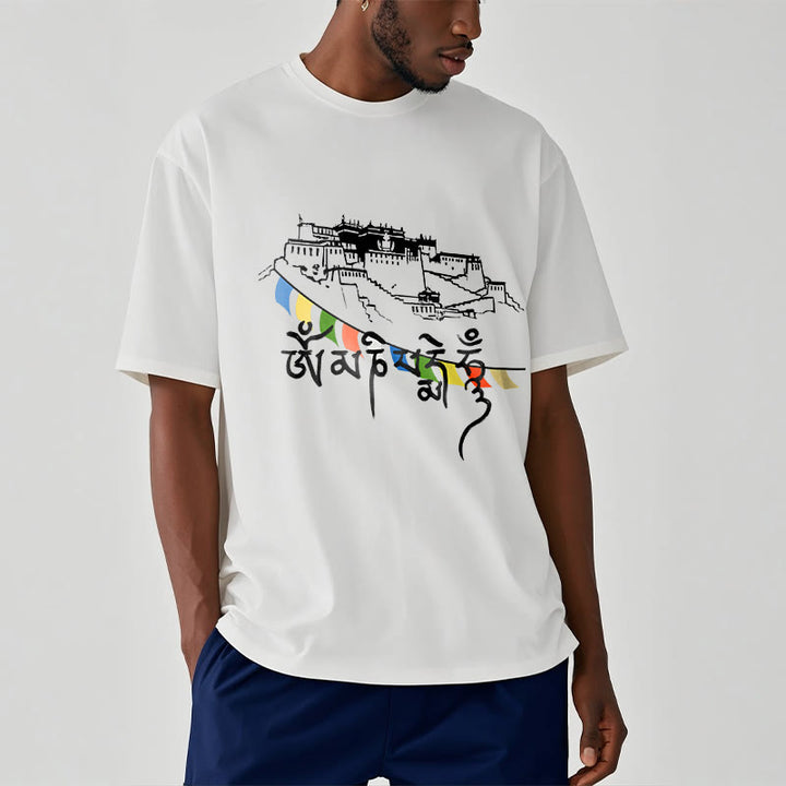 Camiseta de algodón con banderas de oración Om Mani Padme Hum y Buddha Stones en el Palacio de Potala - image 12