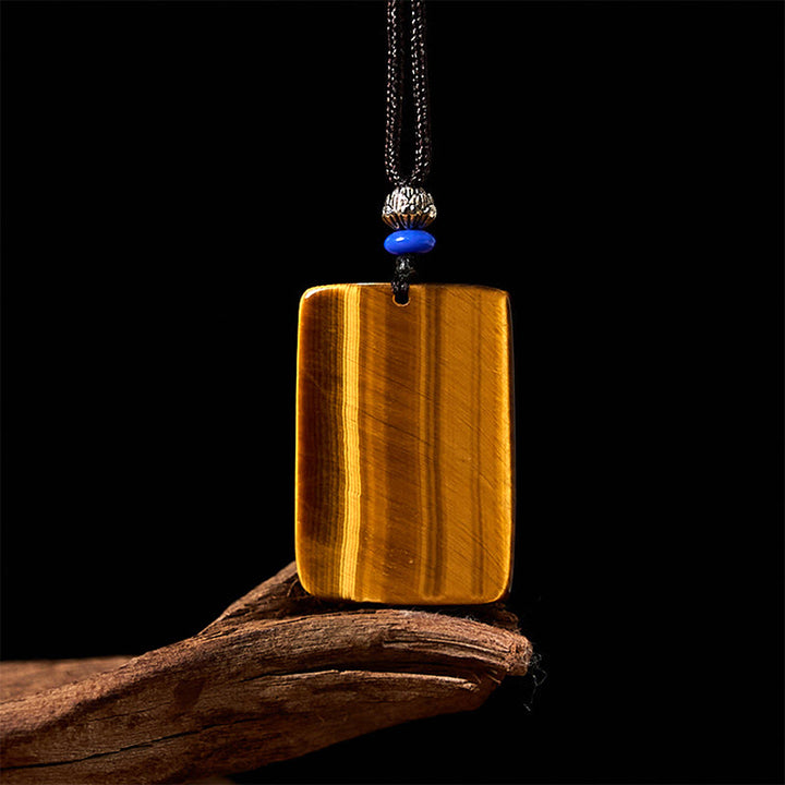 Collar con colgante de cuerda protectora con diseño cuadrado de tigre y ojo de tigre natural de Buddha Stones