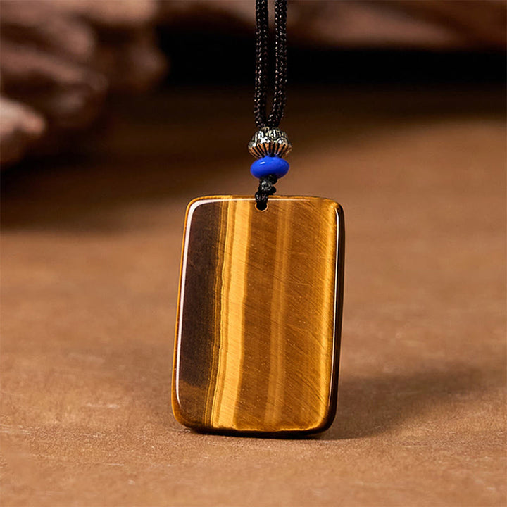 Collar con colgante de cuerda protectora con diseño cuadrado de tigre y ojo de tigre natural de Buddha Stones