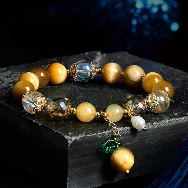 Pulsera de hojas verdes con cuentas de ojo de tigre natural de Buddha Stones