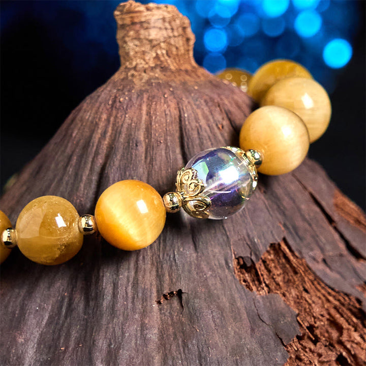 Pulsera de hojas verdes con cuentas de ojo de tigre natural de Buddha Stones