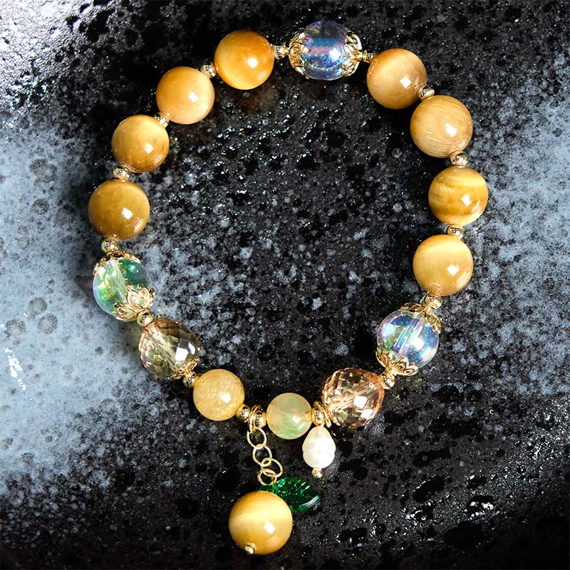Pulsera de hojas verdes con cuentas de ojo de tigre natural de Buddha Stones