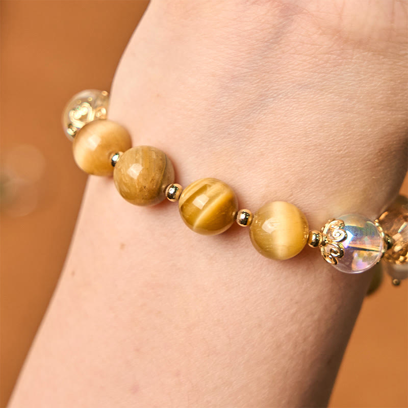 Pulsera de hojas verdes con cuentas de ojo de tigre natural de Buddha Stones