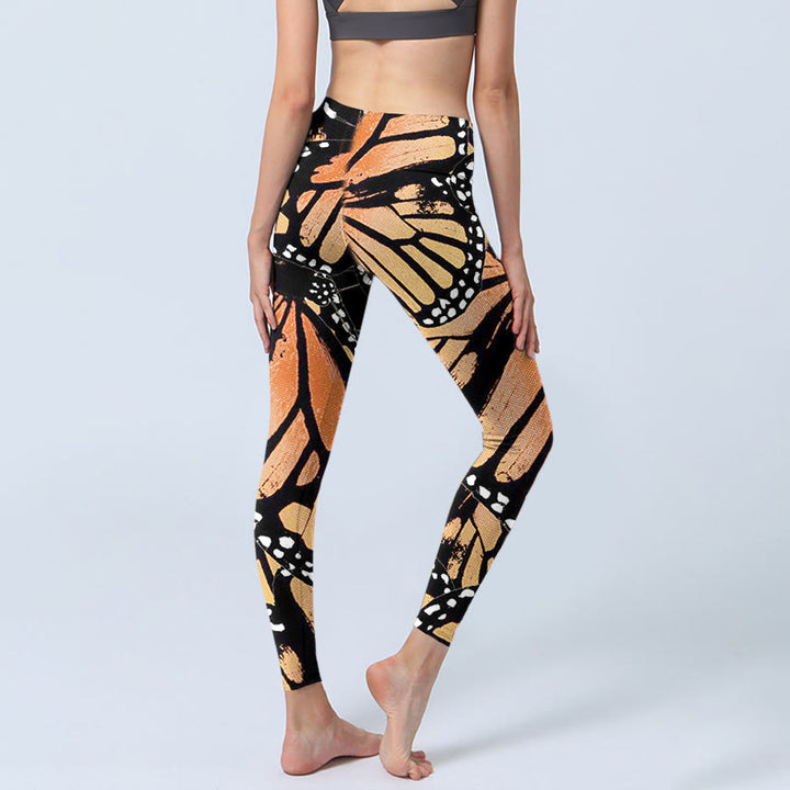 Leggings de yoga para mujer con estampado de mariposas amarillas y Buddha Stones - image 6